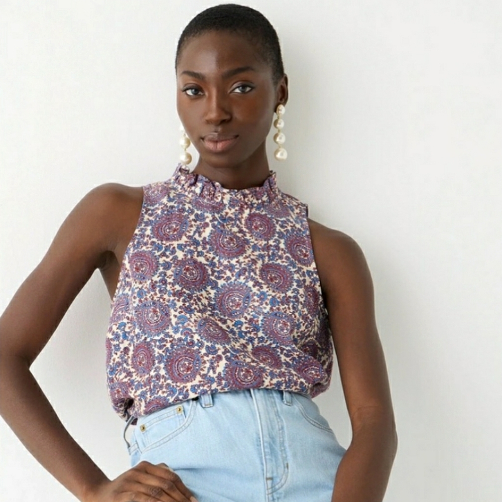 J. Crew Fleur Top in Floral Linen, Size Large